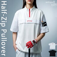 ANTIQUA GOLF×STCH プルオーバー レディース 半袖 ハーフジップ 異素材切替 スタンドネック トップス ド…