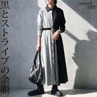 一枚で主役、切り替えワンピ。シャツワンピース レディース 長袖 ストライプ柄 レギュラーカラー 切替 ロ…