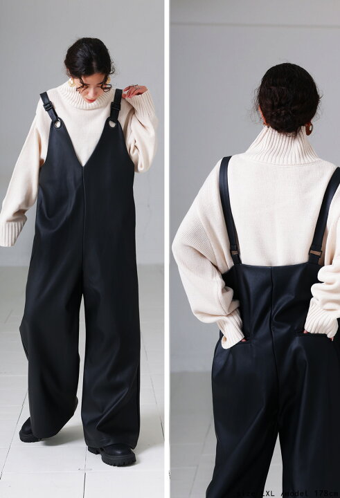 楽天市場】サロペット レディース ボトムス パンツ ロング レザー 送料 