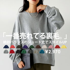 大人の正解スウェット。トレーナー レディース 長袖 ショート丈 クルーネック 裏毛・再入荷 メール便不可