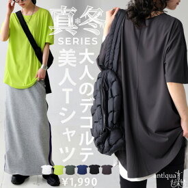 真冬シリーズ とろみ Tシャツ カットソー レディース トップス 無地 半袖 五分袖 快適素材 機能性生地 シンプル レディースファッション 大人カジュアル モード シンプル 着回し 高見え antiqua ・再入荷 (80)メール便可