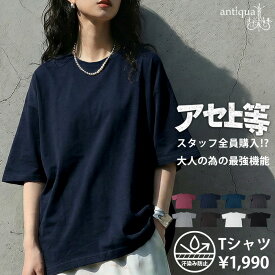 汗上等 Tシャツ レディース 半袖 汗染み防止 綿100 ゆったり 五分袖 無地 クルーネック 体型カバー ユニセックス シンプル 大人 レディースファッション 大人カジュアル モード 着回し 高見え antiqua ・(50)メール便可
