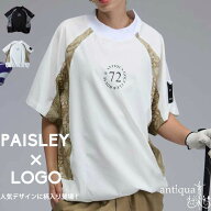 ANTIQUA GOLF×STCH トップス レディース 半袖 クルーネック ペイズリー切替 ポケット付き 大きいサイズ …
