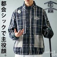 ANTIQUA GOLF×STCH トップス メンズ チェック柄 長袖 ブルゾン ゴルフウェア スタンドカラー ジップアッ…
