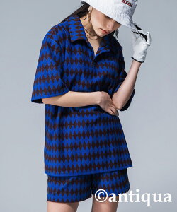 ANTIQUA GOLF×STCH 幾何学柄 開襟トップス レディース 送料無料・再販。メール便不可
