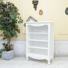 輸入家具 本棚 アンティーク ブックケース アンティーク調 オープン シェルフ 書棚 レトロ ヴィンテージ デザイナーズ 棚 ヨーロピアン 猫脚 ロココ調家具 ルネサンス ハイ リビング 店舗什器 書斎 レストラン ホテル ブティック 陳列 おしゃれ ホワイト 白 姫系 e5083-s-18