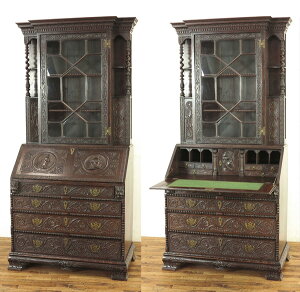 アンティーク 家具 ブックビューロー アンティーク家具 イギリス ビューローブックケース アンティークデスク アンティークなお部屋の演出に華やかな装飾 素晴らしい彫刻 机 イギリ