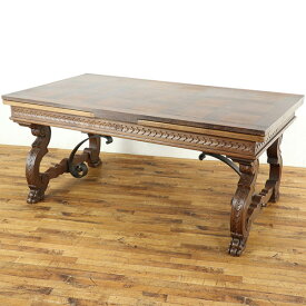 スペインアンティーク家具 ドローリーフテーブル 幅180.5(拡張時329.5)×奥100.5×高78cm 魅力的なデザイン 伸長式ダイニングテーブル 64916
