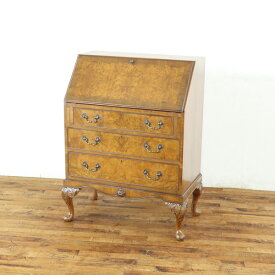 ライティングビューロー 華やかで上品な雰囲気 取手金具も素敵 杢目を活かしたデザイン 机 収納 イギリス アンティークフレックス 80207