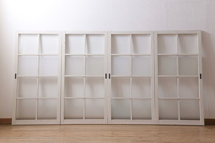 すりガラス、アンティーク、昭和レトロ、ガラス戸、68x3x176，4枚セット