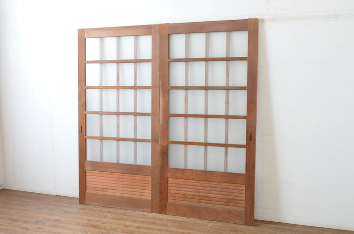 楽天市場】▽現状販売▽ アンティーク建具 ガラス戸 2枚セット 格子戸 