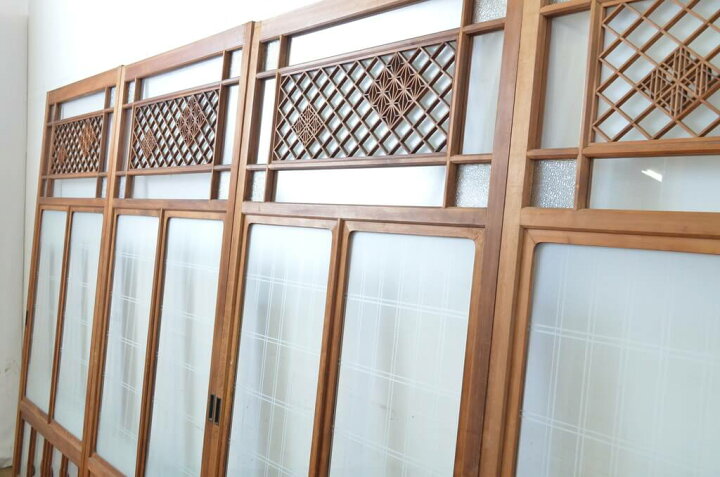 楽天市場】▽現状販売▽ アンティーク建具 組子入りガラス戸 4枚セット 