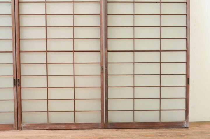 楽天市場】▽現状販売▽ アンティーク建具 格子入り幅狭ガラス窓4枚 