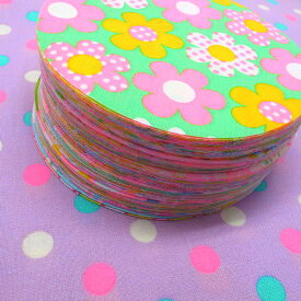 カラフル ハギレ 生地 Yo-Yo ヨーヨーキルト サークル ピース 直径9cm 100枚 セット 丸い布 カット済み パッチワーク 手芸 ファブリック 布 コットン かわいい 蛍光 ピンク はぎれ