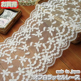 【お買得】14cm幅オフ白のラッセルレース（1m）《 手芸用レース 》