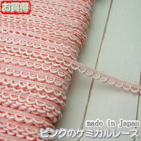 【お買得】0.8cm幅ピンクのケミカルレース(1m)