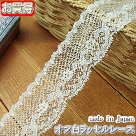【在庫限り】3.5cm幅オフ白の花柄ラッセルレース(1m)