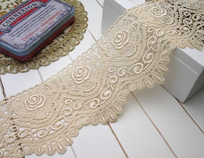 SALE／55%OFF】 8.5cm幅 生成りのきれいなバラのケミカルレース(1m) 裁縫材料
