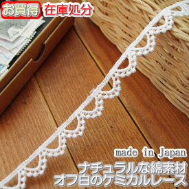 綿素材1.1cm幅オフ白のケミカルレース(1m)
