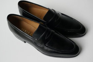AUBERCY【オーベルシー】MODEL BARRY (classic English-inspired penny loafer)traditional Aubercy last A17 /COL V NERO/BLACK黒RAISED STICHモカ縫いローファー(6サイズ、7ハーフサイズのみ!)