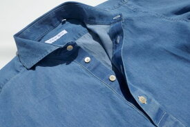 SARTORIA VESTRUCCI(Stefano bemerタグ)【サルトリアヴェストルッチ】MODEL Light Wash Denim Polo Shirt　MS/COLL WASHED BLU/WASHEDライトブルーコットンシャンブレー地ワイドカラープルオーバーシャツ