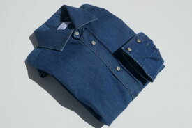 SARTORIA VESTRUCCI(Stefano bemerタグ)【サルトリアヴェストルッチ】MODEL Dark Wash Cotton Denim Shirt　WT/セミワイドカラーBLUEウォシュッドデニムウエスタンシャツ