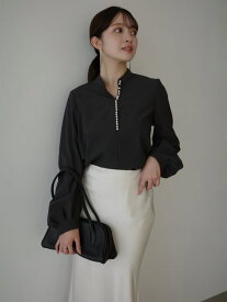 パールトリムブラウス anuans アニュアンス トップス シャツ・ブラウス ホワイト ベージュ【送料無料】[Rakuten Fashion]
