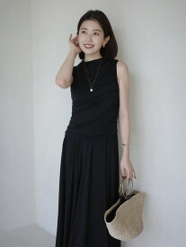 【SALE／30%OFF】ギャザーカットワンピース anuans アニュアンス ワンピース・ドレス ワンピース ブラック グリーン【RBA_E】【送料無料】[Rakuten Fashion]