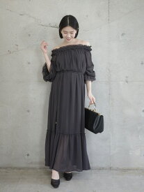 【SALE／50%OFF】シフォンオフショルダーフレアワンピース anuans アニュアンス ワンピース・ドレス ワンピース グレー【RBA_E】【送料無料】[Rakuten Fashion]
