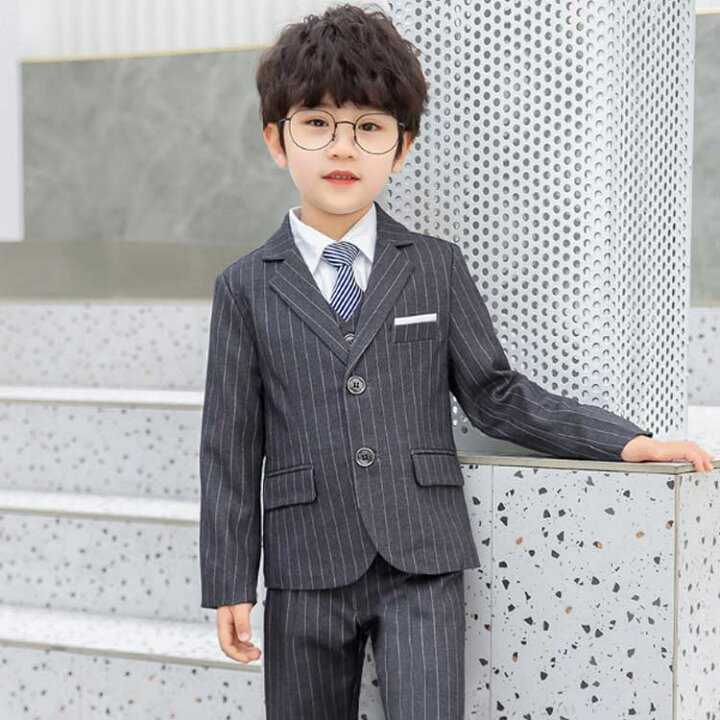 楽天市場】男の子スーツ 5点セット 子供スーツ ストライプ柄 スーツ 