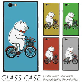 iPhone SE3 ガラスカバー くま 自転車 可愛い ケース チューリップ イラスト カラフル iPhone対応 ガラスケース スマホケース TPU iPhone Xperia