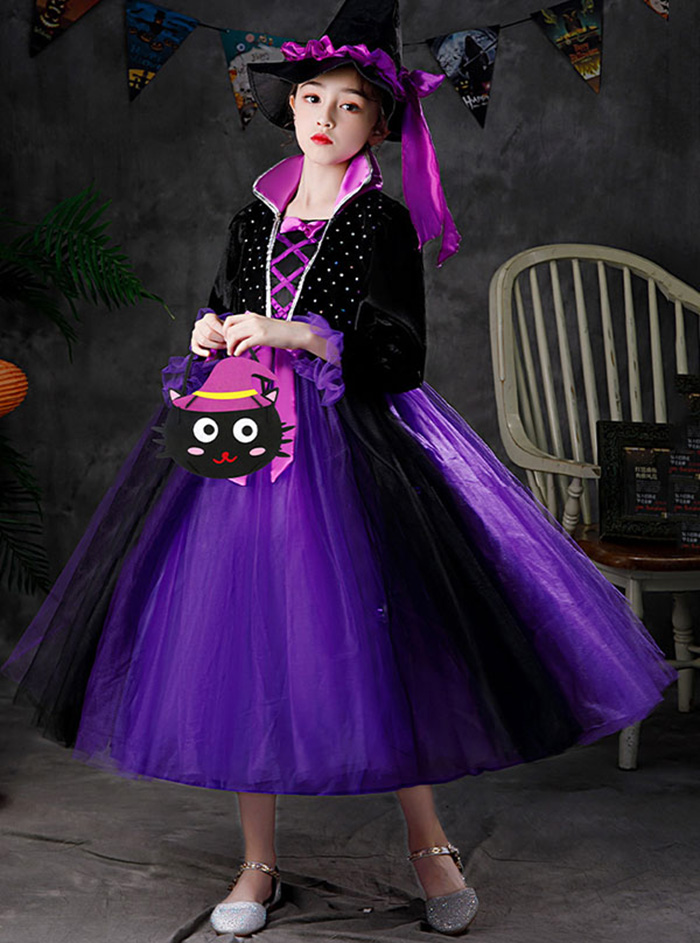 ハロウィン 女の子 コスプレ 子供 150 魔女 ドレス 帽子 セット - 9