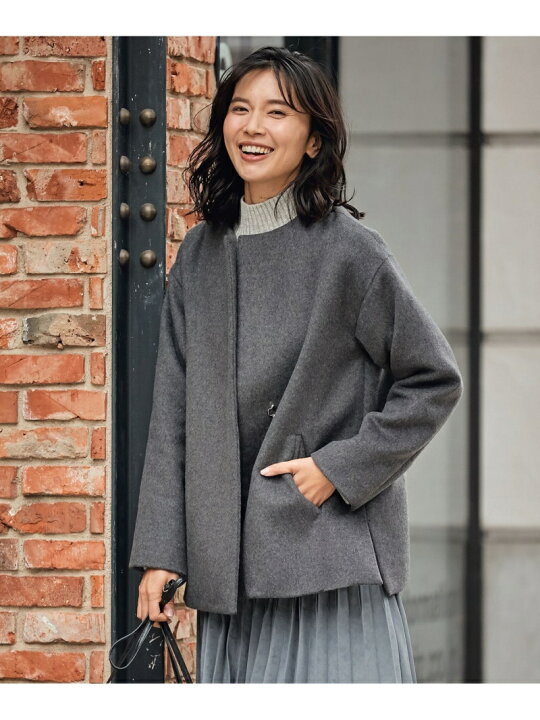 楽天市場】【SALE／50%OFF】カシミヤブレンドノーカラーサイドスリット  
