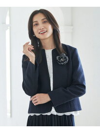【SALE／30%OFF】ライトツイード ノーカラージャケット ANY エニィ ジャケット・アウター ノーカラージャケット ホワイト ネイビー【RBA_E】【送料無料】[Rakuten Fashion]