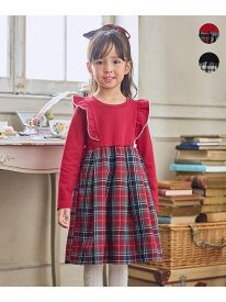 【SALE／30%OFF】チェック柄 ドッキング ワンピース ANY KIDS エニィ ワンピース・ドレス ワンピース レッド ブラック【RBA_E】[Rakuten Fashion]