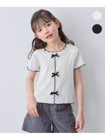 【一部店舗/WEB先行販売アイテム】ドット×リボン 半袖Tシャツ ANY KIDS エニィ トップス カットソー・Tシャツ ホワイト ブラック[Rakuten Fashion]