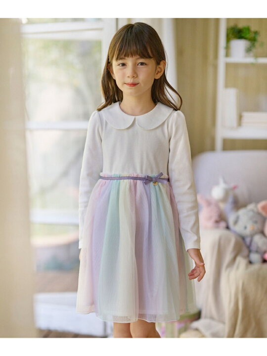 楽天市場 花柄ドッキングチュールワンピース Any Fam Kids エニィファム ワンピース ドレス シャツワンピース ネイビー パープル 送料無料 Rakuten Fashion Any Fam