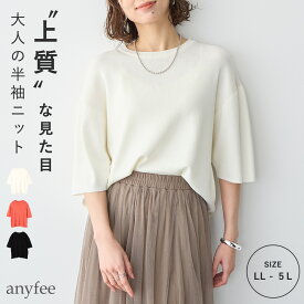 【クーポン配布中 7/17 23:59迄】ドライタッチ半袖ニット 洗濯可能 接触冷感 マシンウォッシャブル anyfee エニフィー 大きいサイズ プラスサイズ レディース LL 3L 4L 5L ぽっちゃり ゆったり 体型カバー2025SS 新商品 チュニック