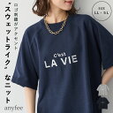 【マラソン SALE 最大半額クーポン 8/11 9:59迄】刺繍ロゴ入り半袖ニットトップス anyfee エニフィー 大きいサイズ プラスサイズ レディース LL 3L 4L 5L ぽっちゃり ゆったり 体型カバー チュニック