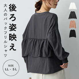 バックデザインティアードフリルブラウス anyfee エニフィー 大きいサイズ プラスサイズ ぽっちゃり ゆったり 体型カバー 2026秋冬