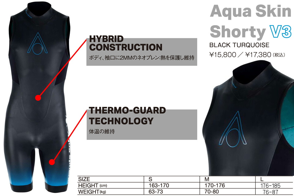 アクアスフィア AquaSphere エクスプレッソ AQUASKIN SHORTY V3phelps  1.5mm アクアスキン ショーティ ショートジョンウエットスーツ レース水着 選手用  水泳  競技 バックファスナー 保温 メンズ