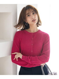 ケーブルニット カーディガン ANY SIS エニィスィス トップス カーディガン ネイビー レッド ブラウン イエロー【送料無料】[Rakuten Fashion]