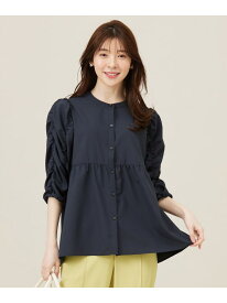 【SALE／50%OFF】【洗える】ギャザースリーブ ブラウス ANY SIS エニィスィス トップス シャツ・ブラウス ネイビー ホワイト【RBA_E】【送料無料】[Rakuten Fashion]