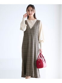 【SALE／50%OFF】【2SET】チェック ジャンパースカート× ニット ANY SIS エニィスィス ワンピース・ドレス ジャンパースカート ブラウン ブラック【RBA_E】【送料無料】[Rakuten Fashion]