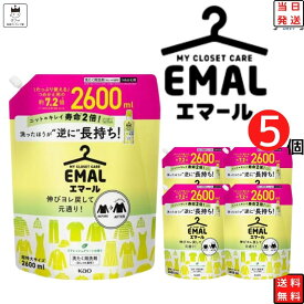 《父の日 プレゼント》花王 エマール 詰め替え つめかえ 2600ml 5袋セット 柔軟剤 特大サイズ 詰替 洗濯洗剤 おしゃれ着 洗たく用洗剤 業務用 送料無料 2.6kg 買い置き ストック 常備 リフレッシュグリーンの香り 伸び ヨレ 戻し 毛玉 縮みを防ぐ シワ 色あせ 予防