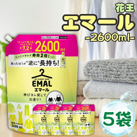 【13時〆最短翌日着】花王 エマール 詰め替え つめかえ 2600ml 5袋セット 大容量 まとめ買い 送料無料 柔軟剤 特大サイズ 詰替 洗濯洗剤 おしゃれ着 洗たく用洗剤 業務用 2.6kg 買い置き ストック 常備 リフレッシュグリーンの香り 伸び ヨレ 戻し 毛玉 縮みを防ぐ 消耗品