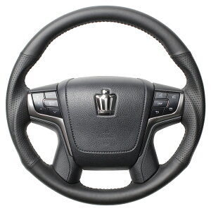 REAL ガングリップステアリング オリジナルシリーズ ラウンドシェイプ H30-LPB-BK オールレザー ブラックステッチ 210系クラウン(アスリート・ロイヤル・マジェスタ)