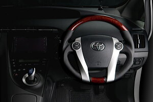 REAL ガングリップステアリング ミディアムブラウンウッド ブラックステッチ プリウス30系・プリウスPHV・プリウスα・アクア10系