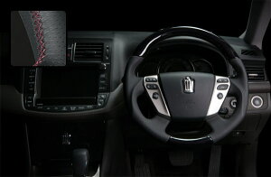 REAL ガングリップステアリング ロイヤルブラックウッド ダークワインユーロステッチ 200系クラウン(アスリート・ロイヤル・HV・マジェスタ)