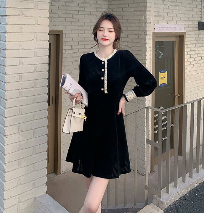 楽天市場 レディース ワンピース 春 長袖ワンピース ドレス 結婚式 大きいサイズ 膝丈 ベルベット 上品 シック クラシカル フェミニン ガーリー 大人ガーリー 大人カジュアル カジュアル 秋 忘年会 パーティー ａｎｙｔｉｍｅ楽天市場店